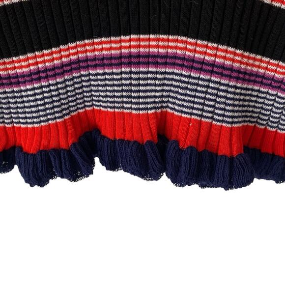 Hugo Boss Ruffled Hem Sleeve Stripe Knit Stretchy Sweater size medium Red Blue - Picture 6 of 9